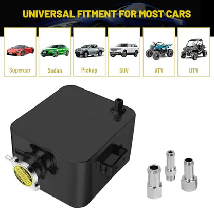 2.5L Universal Water Coolant Expansion Tank Aluminum Alloy Coolant Radiator Overflow Expansion Tank Reservoir Complete Header kit, Black - color: Black
