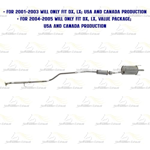 Exhaust Resonator Intermediate Pipe Muffler Kit Compatible for 2001-2005 Honda Civic 1.7L | Stainless Steel | Northeastern Exhaust | Includes Gasket, Clamp, Hangers, Bolt Kit | Direct-Fit Replacement