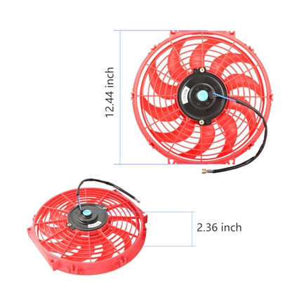 12" Electric Radiator Cooling Fan Assembly Kit 12V 80W，Red, 2 PCS - size: 12” -2PCS, style: Red