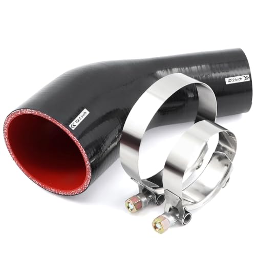 45 Degree ID 2 to 3 inch Elbow Silicone Reducer Coupler Hose(51mm to 76mm) 4-Ply with 2Pcs T-Bolt Clamps for Turbo Intercooler Intake Pipe - size: 45° 2-3"
