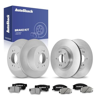 AutoShack Front Vented & Rear Solid Brake Rotors & Ceramic Pads