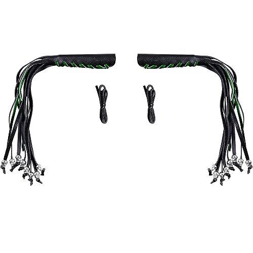 2PCS Faux Leather Motorcycle Lever Covers with Fringes, Motorcycle Brake Clutch Lever Covers Grip Tassels Motorcycle Handlebar Handle Grip Covers, Fringed Leather Lever Covers Wraps with Skulls - color: Black & Green Laces*1 & Black Laces*1