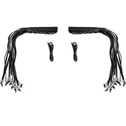 2PCS Faux Leather Motorcycle Lever Covers with Fringes, Motorcycle Brake Clutch Lever Covers Grip Tassels Motorcycle Handlebar Handle Grip Covers, Fringed Leather Lever Covers Wraps with Skulls - color: Black & Green Laces*1 & Black Laces*1