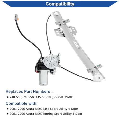 Obaee Window Regulator with Motor Rear Left Driver Side, Replace 748-558 - size: Rear Left Driver Side