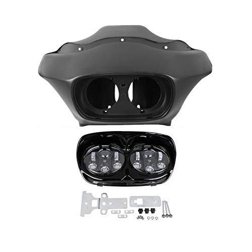 SLMOTO Inner & Outer Fairing 5.75'' Dual LED Headlight Fit for Fit for Harley Road Glide FLTR 98-13 - color: Matte Black+Black Dual LED Headlight