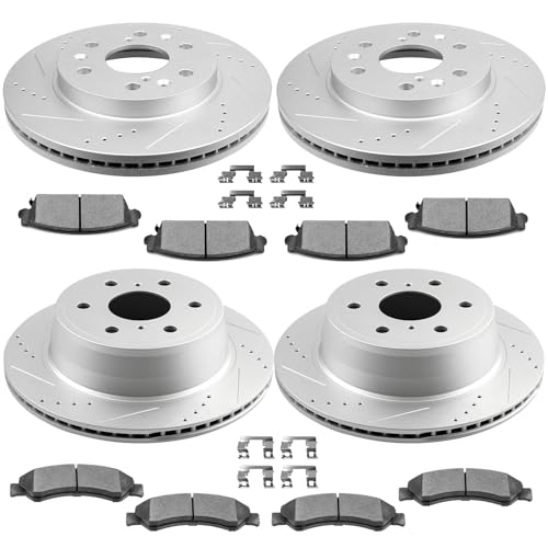 SCITOO Brake Kits Front Rear Brake Rotors Brake Pad:55097;55133;D1092;D1194 - size: 55097+D1092 & 55133+D1194 [4+8PCS]