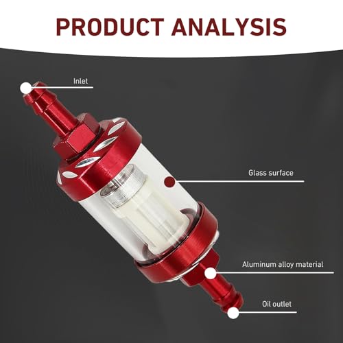 WZP Car Fuel Filter, Detachable Washable Alloy Filter Oil Cup, Transparent Tempered Glass Visible Oil Level Vehicle Inline Fuel Filters, Universal for Truck Motorcycle SUV (Red)