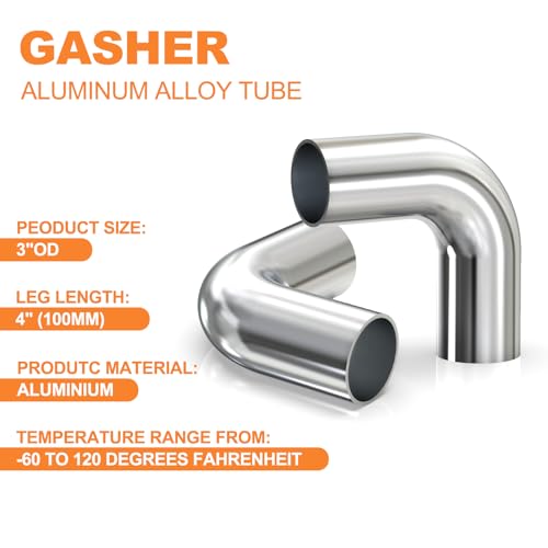 GASHER 1PCS 90 Degree Elbow Aluminum Alloy Tube Intercooler Pipe Air Intake Tube 3"OD, Leg Length 4" (100mm) - color: 90 degree, size: 3"OD (1 PC)