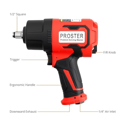 Proster 1/2" Air Impact Wrench High Torque 1600ft-lb 8pc Socket Kit 4.4lb - size: 1/2 Inch