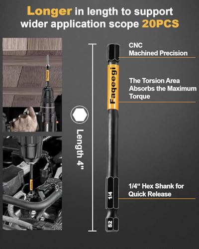 20PCS 4 Inch S2 Magnetic Hex Bit Set Metric SAE Impact Drill Bits
