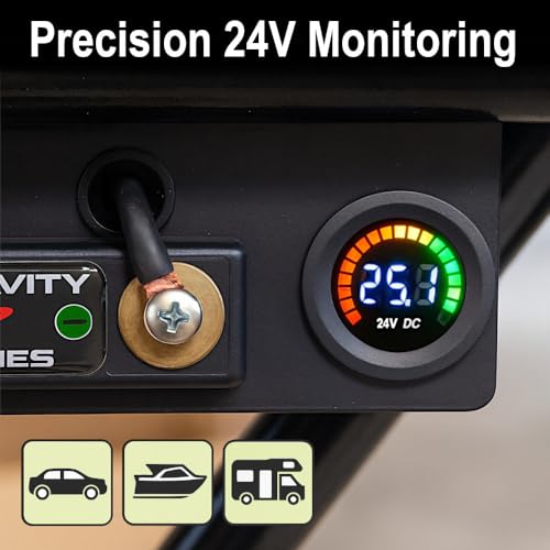MGI SpeedWare 24vDC Voltmeter Gauge with Blue LED Digital Display (Long Body) - size: 24V Long Body