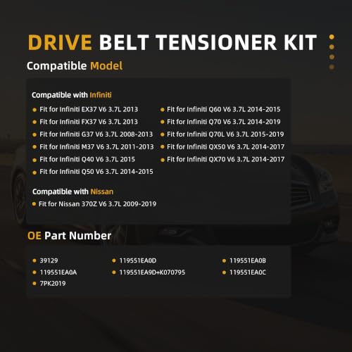 Serpentine Belt with Tensioner Kit #39129 119551EA0A 119551EA0B - size: 2008-2020 for G37/M37/370Z