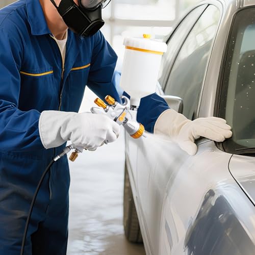VEVOR HVLP Air Spray Gun, Gravity Feed Paint Sprayer Gun with 3 Nozzles (1.3/1.4/1.7mm), 600ml Capacity Auto Paint Sprayer with Air Regulator for Automotive Primers, Clear Coats & Topcoats - size: HVLP -1.3/1.4/1.7mm