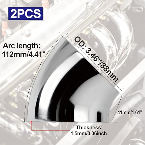 2 Pack 3.5" 45° Stainless Steel Elbow Mandrel Bend Elbow 3.5 inch 304 Stainless Elbow Exhaust Tubing for Car Modified Exhaust Elbow Pipe, Stair Handrail, Thickness 16GA/.065" Wall - size: 3.5" 45° (2 Pack)