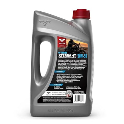 TRIAX XTerra 4T 20W-50 V-TWIN Full Synthetic Engine Oil | Exceeds JASO MA2 & API SL/SM/SN | True All Season (1 Gallon) - size: 1 Gallon
