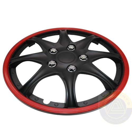 Akcsport Premium Hubcaps Wheel Covers for Toyota Nissan Kia Volkswagon 15 inch to 17 inch (Red JDM Style, 15 Inch) - size: 15 Inch, style: Red JDM style