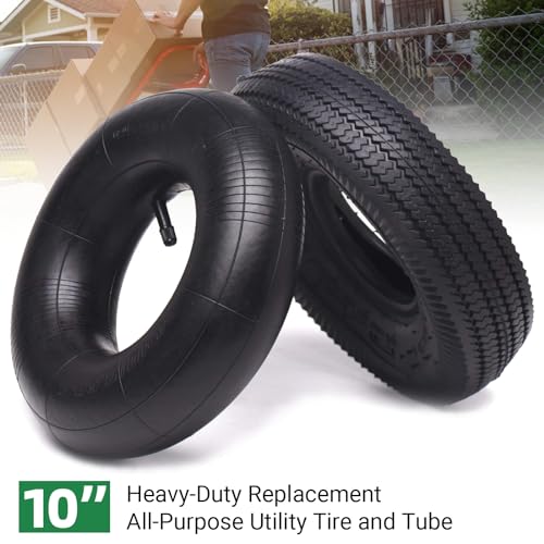 (2 Pack) AR-PRO 10" Heavy-Duty Replacement All-Purpose Utility Tire and Tube - 4.10/3.50-4" Pneumatic Tires with 10" Inner Tubes TR-13 Straight Valve Stem for Lawn Mowers, Hand Trucks, and More - size: 4.10/3.50-4