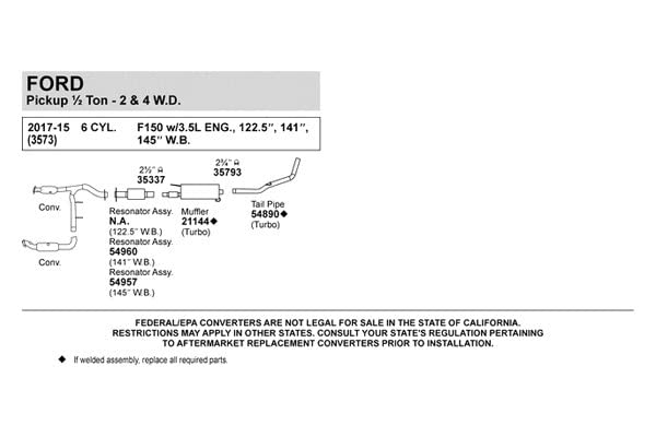 Walker 54960 Direct Fit Exhaust Resonator and Pipe Assembly 2.5" Outlet (ID) for Ford F-150