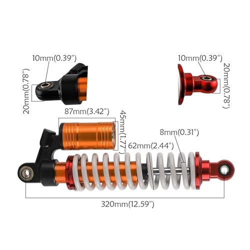2PCS 12.5" Front Shock Absorbers 320mm Suspension for ATV Quad Go Kart 4 Wheeler, Heavy Duty 800lbs Spring, 50mm Travel, 12mm Mount Hole, Durable Replacement Front Suspension Shocks for Off Road