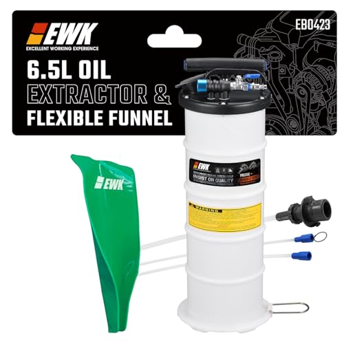 EWK 6.5L Pneumatic/Manual Fluid Extractor Pump & Flexible Reusable Funnel - size: 6.5L + Flexible Oil Funnel