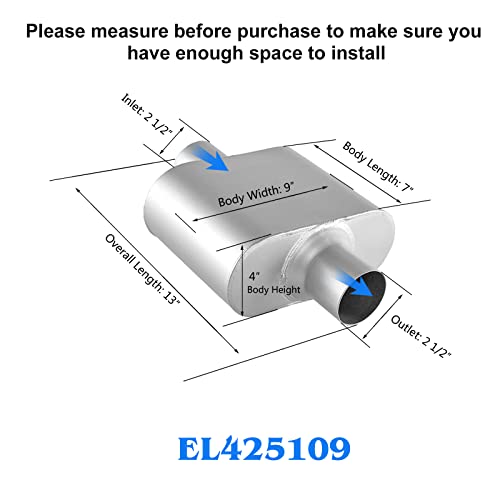 Universal Exhaust Muffler with Aggressive Sound, Anti-corrosive Muffler, Chamber Performance Mufflers for Cars, Trucks(2.5" center in | 2.5" center out | overall 13") - color: center in | center out, size: 2.5" center in | 2.5" center out | overall 13"