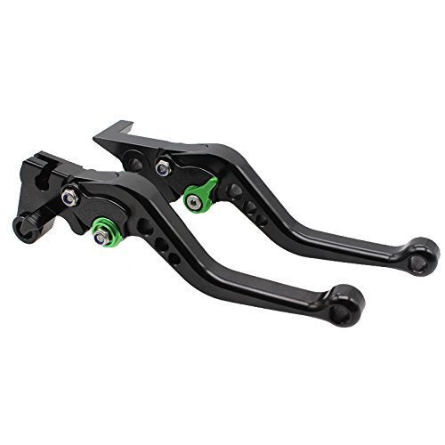 FXCNC CNC Aluminum Short Adjustable Brake Clutch Levers Compatible with YFM700 Raptor 700 R 2008-2022, YFZ450 YFZ450R YFZ450X 2008-2020, YFM250 Raptor 2008-2013, 250R 2011 - color: Black Lever with Green Adjuster