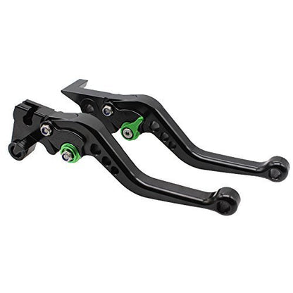 FXCNC CNC Aluminum Short Adjustable Brake Clutch Levers Compatible with YFM700 Raptor 700 R 2008-2022, YFZ450 YFZ450R YFZ450X 2008-2020, YFM250 Raptor 2008-2013, 250R 2011 - color: Black Lever with Green Adjuster