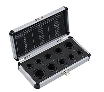 10Pcs/Set Bolt and Nut Extractor Set with 9-19mm Screw and Nut Remover Socket Wrenches Tool for Removing Damaged, Dead, Rusted, Rounded-Off Bolts, Nuts & Screws