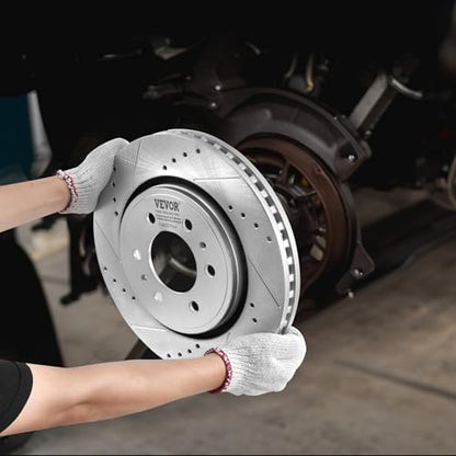 VEVOR Brake Kit Front and Rear, Compatible with 2012-2020 Ford F-150 (MPB only), Drilled and Slotted Brake Rotors Ceramic Brake Pads Replacement, 13.8" Front Rotors 13.7" Rear Rotors - size: S-54153 + S-54186