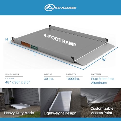 EZ-ACCESS - Aluminum Portable Wheelchair Ramp - Heavy Duty Mobility Device, Handicap Ramp with Textured Surface for Steps, and Self-Adjusting Bottom Transition Plates - 3G 4-Foot - size: 48 Inch (Pack of 1), style: Ramp Only