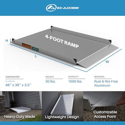 EZ-ACCESS - Aluminum Portable Wheelchair Ramp - Heavy Duty Mobility Device, Handicap Ramp with Textured Surface for Steps, and Self-Adjusting Bottom Transition Plates - 3G 4-Foot - size: 48 Inch (Pack of 1), style: Ramp Only