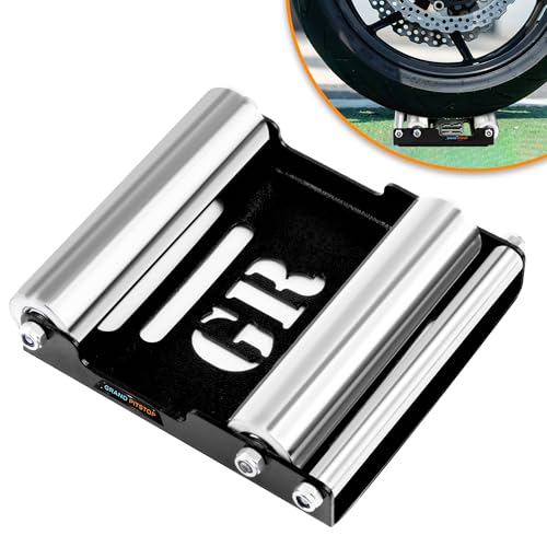 GRAND PITSTOP Motorcycle Roller Wheel Cleaning Stand - Paddock Stand Replacement - Wheel Roller Stand with Ramp Support for tire Cleaning & Chain Lubrication (Black Roller Medium) - color: Black Roller Medium