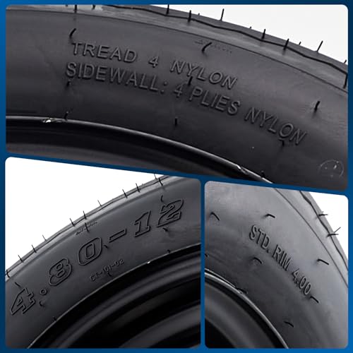 4.80-12 4.80x12 480-12 4.80-12 Trailer Tires with 12 in Rims, 5 Lug on 4.5 in, Load Range C, 6PR, Black
