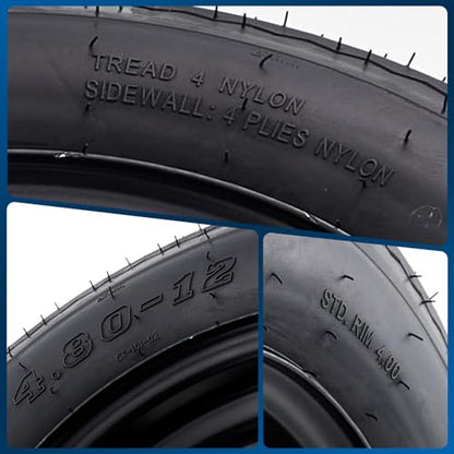 4.80-12 4.80x12 480-12 4.80-12 Trailer Tires with 12 in Rims, 5 Lug on 4.5 in, Load Range C, 6PR, Black