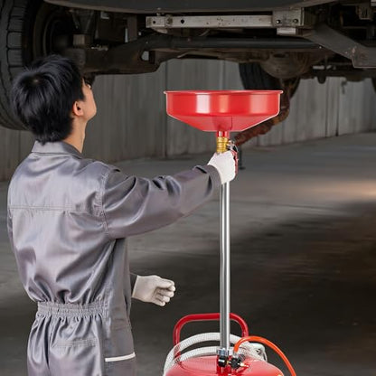 VEVOR 25 Gallon Waste Oil Drain Tank, Air Operated Portable Oil Drainer with Adjustable Funnel Height, Industrial Fluid Drain Tank with Wheels, Fluid Fuel Transfer Drainage for Auto Repair Shops, Red - size: 20.9 x 17.1 x 68.1 in