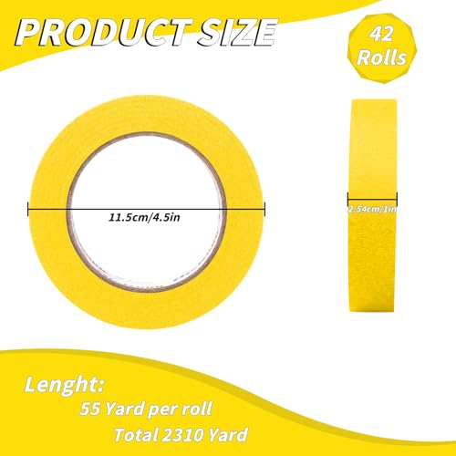 Oleitodh 42 Rolls Yellow Painters Tape 1 Inch x 55 Yards Masking Tape Bulk - color: Yellow, size: 1In x 55Y - 42Pack
