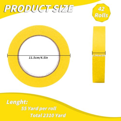 Oleitodh 42 Rolls Yellow Painters Tape 1 Inch x 55 Yards Masking Tape Bulk - color: Yellow, size: 1In x 55Y - 42Pack