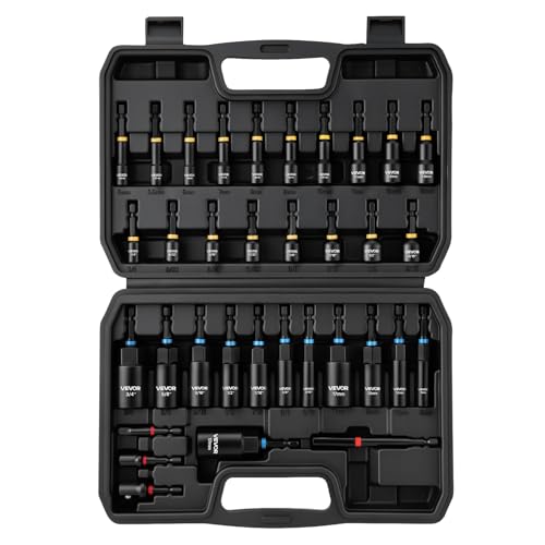 VEVOR Master Magnetic Impact Nut Driver Set 34-Piece, Metric & SAE Sizes, with Nut Setter, Quick Release Extension, Wing Nut Driver, Storage Box, Versatile for Automotive, Machinery, and DIY Tasks - size: 34 pcs