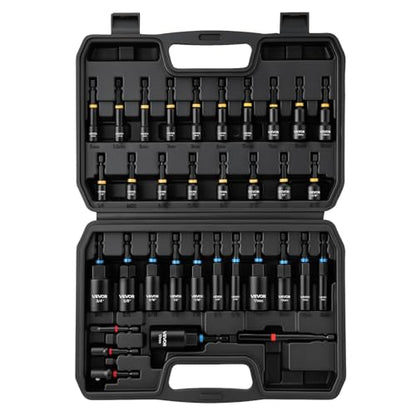 VEVOR Master Magnetic Impact Nut Driver Set 34-Piece, Metric & SAE Sizes, with Nut Setter, Quick Release Extension, Wing Nut Driver, Storage Box, Versatile for Automotive, Machinery, and DIY Tasks - size: 34 pcs