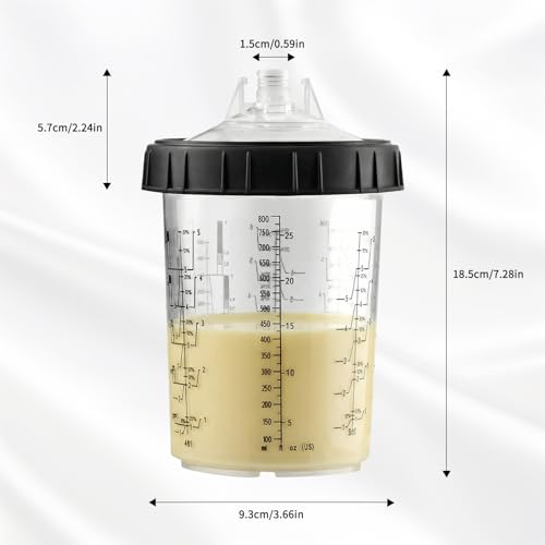 Disposable Paint Spray Gun Cup System Kit – 27oz (800ml) Automotive Paint Cup with 50 Disposable Liners and Lids, 1 Hard Cup with Retainer Ring & 10 Plugs, Mixing & Storage Cup for HVLP Paint Sprayers - size: 800ml/27oz