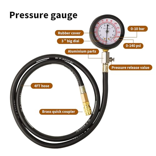 Oil Pressure Tester Tool, Oil Pressure Gauge kit, 0-140 PSI Pressure Test Diagnostic Tools, Engine Oil Pressure Tester Tool kit, for car Truck (red) - color: red-2
