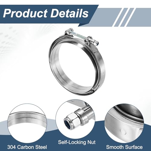 HARFINGTON V Band Clamp with Flange, 304 Stainless Steel, 6 Inch, Silver - size: 6 Inch