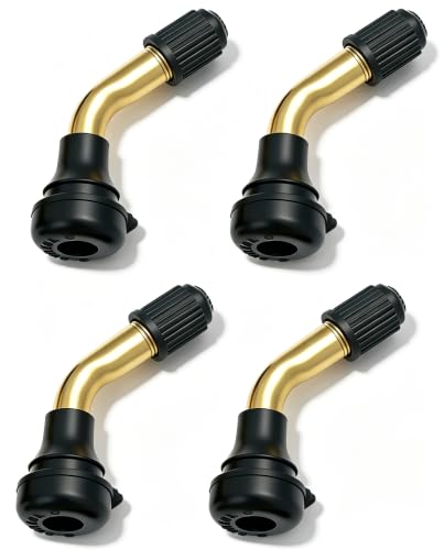 4 Pack PVR50 Tire Valve Stems, 45 Degree Bent Rubber Valve Stem with Brass Valve Core & Dust Caps, Universal Angled Air Valve for Electric Scooter, E-Bike, Motorcycle, Hoverboard - size: PVR50 Tube valve stem