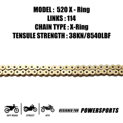 Gold 520 X-Ring Chain + Chain Breaker,114 Links With Connecting Master Link - size: 114