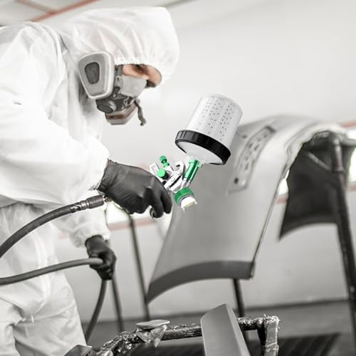 Paint Sprayer with Paint Mixing Quick Cup, HVLP Spray Paint Gun Kit Contain 1.4 1.7 2.0 MM Nozzles 10 Disposable 600ML Cups for Car Furniture Fence Painting (Green) - color: Green