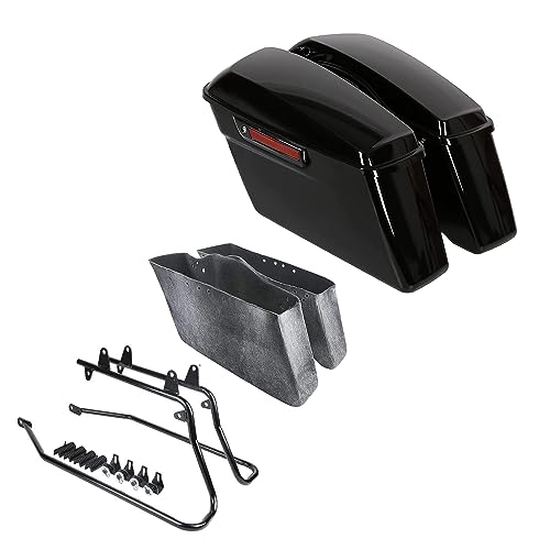 TCT-MOTORPARTS Hard Saddlebags+ Conversion Bracket Fit For Harley 1984-2017 Softail Heritage Classic Fatboy Springer Night Train Bad Boy - color: Gloss Black w/Black Brackets