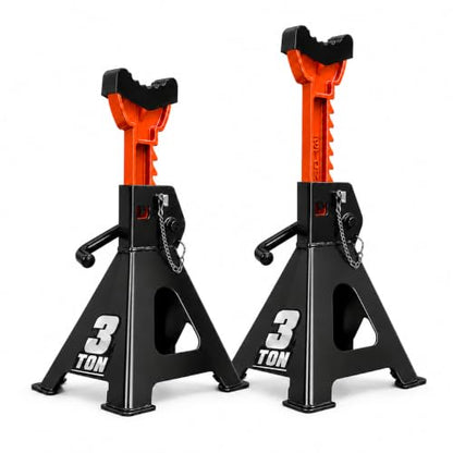 Jack Stands, 3 Ton Capacity with Rubber Cover and Large Foot Base, Double Locking Car Lifting Stand, Black Orange, 1 Pair - color: Black Orange(with rubber cover)