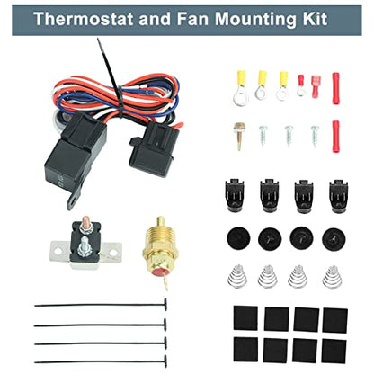 10" Universal Slim Fan Push Pull Electric Radiator 12V 80W High Performance Cooling Fan with Thermostat Wiring Switch Relay Mount Kit Black - size: 10 Inch