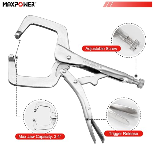 MAXPOWER 11-inch Locking C Clamp, Heavy Duty C-Clamp Locking Pliers with Regular Tips for Welding - size: 11"