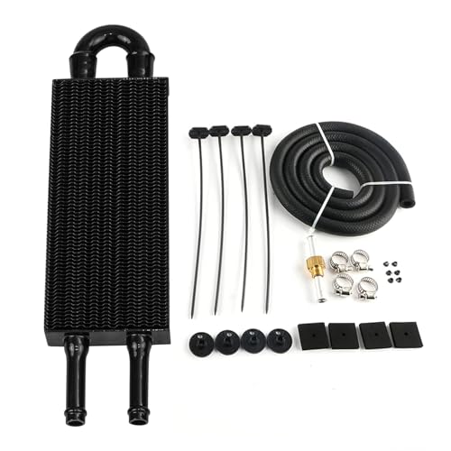 2 Pass Tube and Fin Transmission Cooler Universal 5/16" Power Steering Cooler Kit Aluminium Black - size: 2 Pass